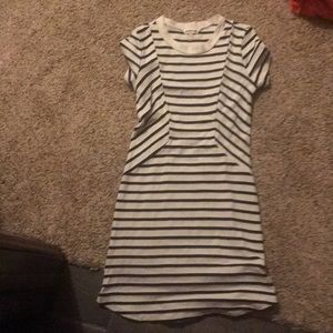 This is a girls dress white and navy.